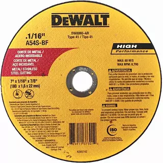Disco Corte De Metal Dewalt 1/16" 7" 180x1,6x22,23 Mm